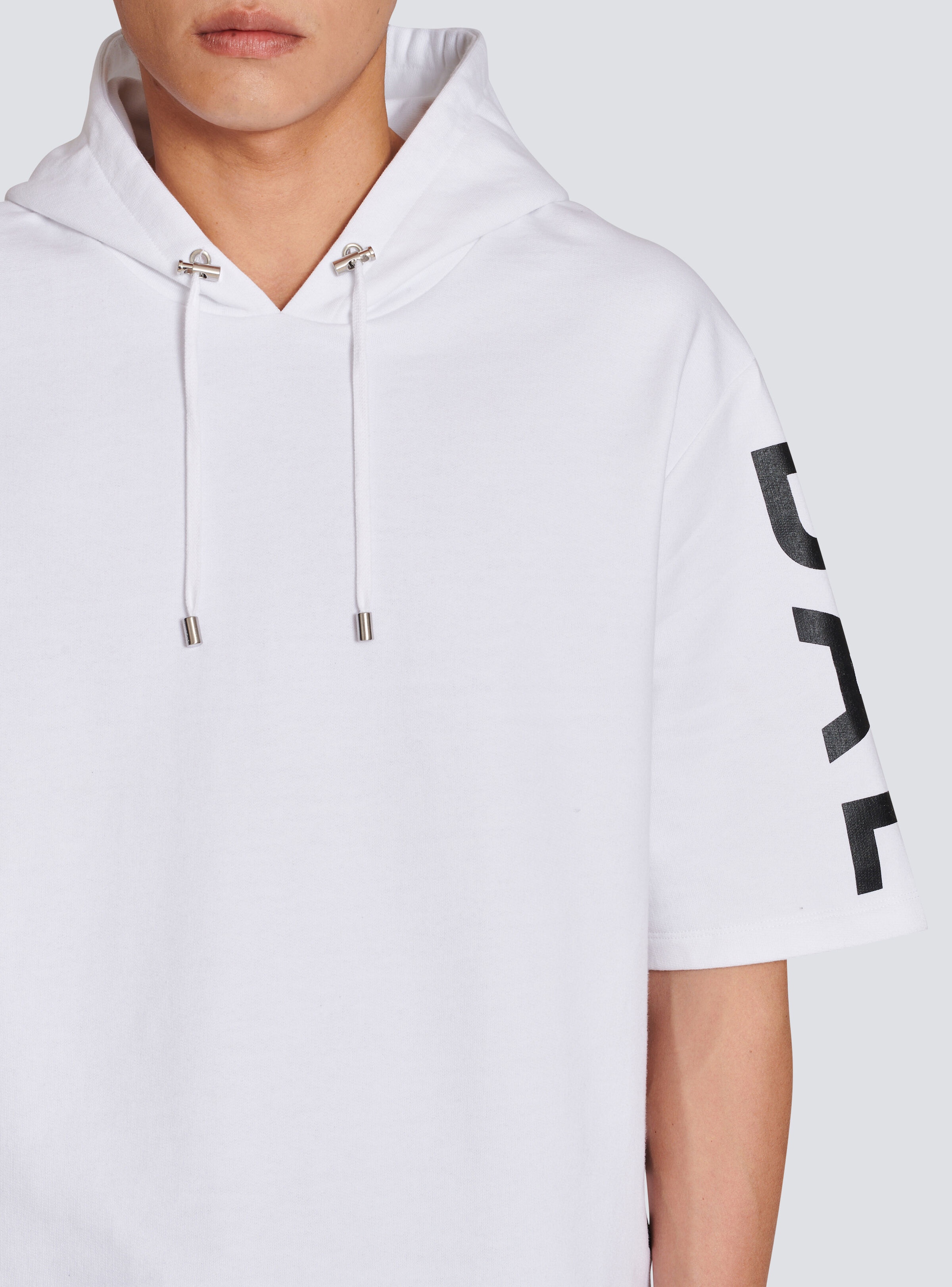 Oversized eco-designed cotton hooded sweatshirt with Balmain logo print - 6