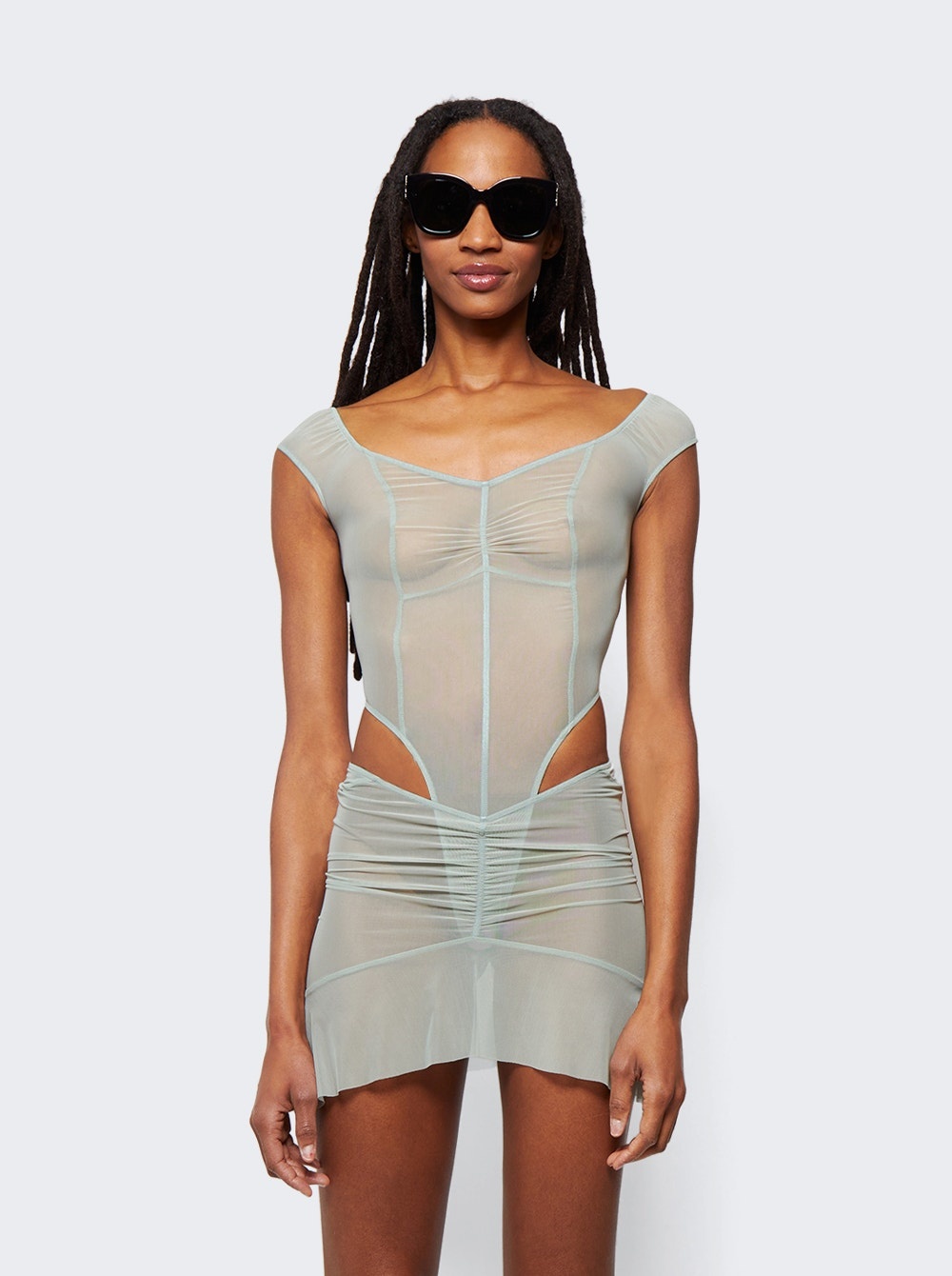 Two Part Dress with Binding Details Sage Green - 3
