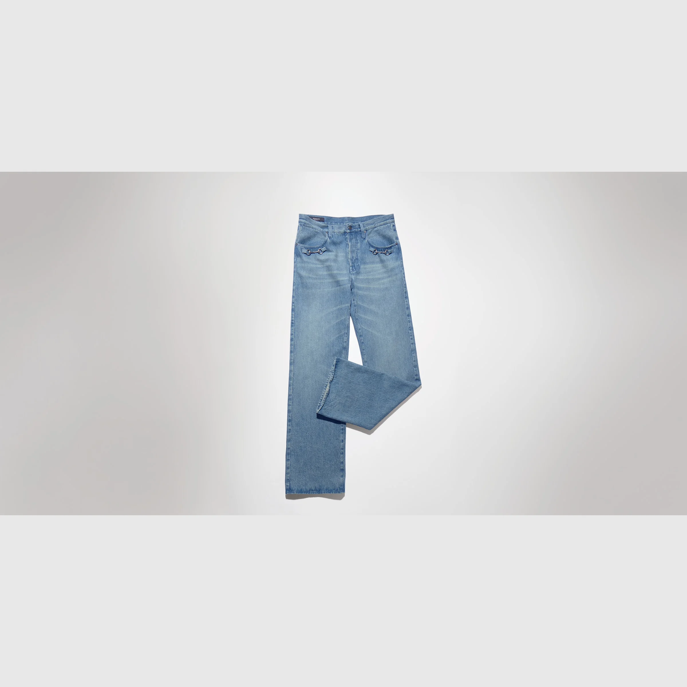Flared cotton denim pants with Horsebit - 1