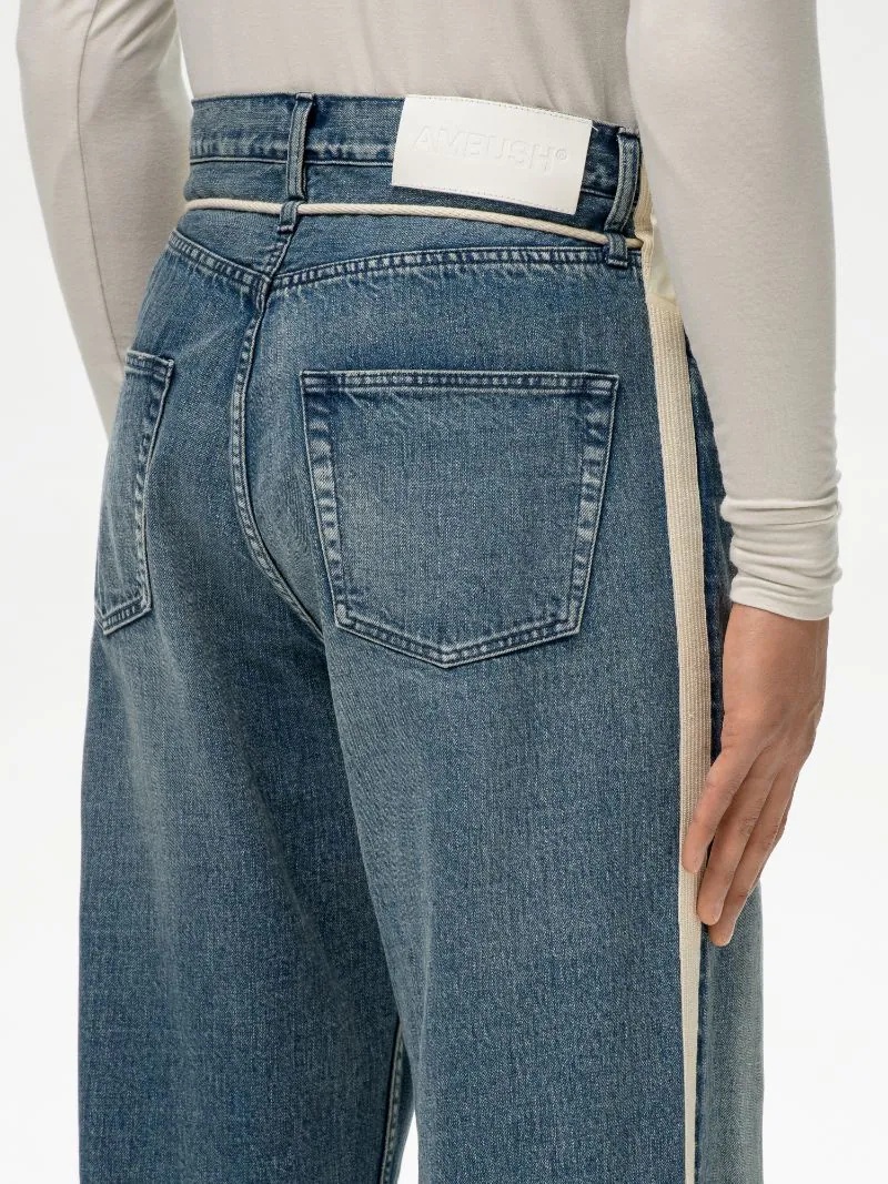 DRAWSTRING SIDE-TAPED DENIM PANTS - 8
