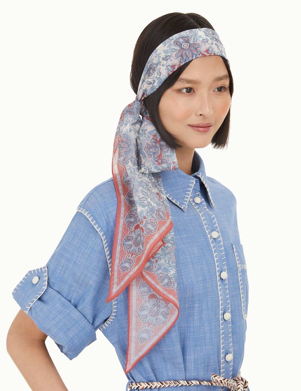 SILK COTTON NECK SCARF - 2