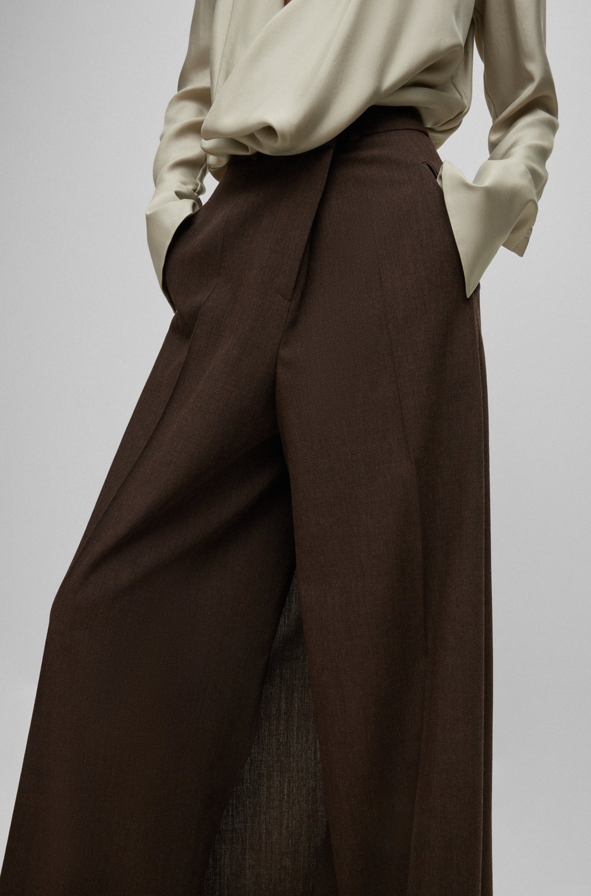 RELAXED-FIT, WIDE-LEG WOOL TROUSERS WITH SKIRT EFFECT - 5