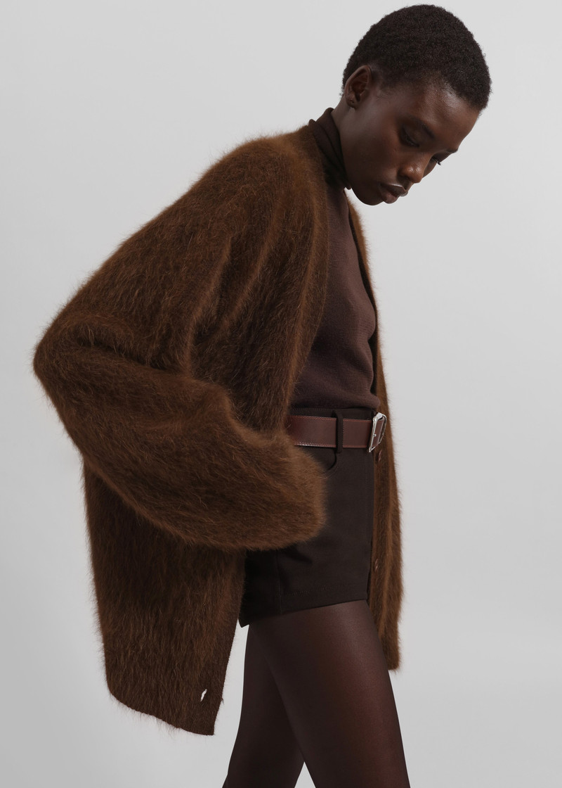The Frankie Shop Elland Oversized Alpaca Cardigan - Olive Brown outlook