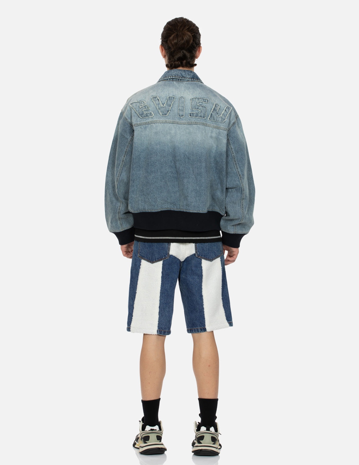 LOGO APPLIQUÉ EMBROIDERY OVERSIZED DENIM BOMBER JACKET - 5