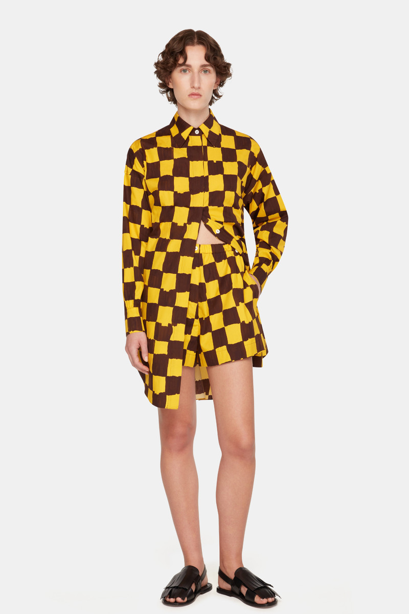 Emilia Wickstead X Palm Heights Jalissa Top in Chocolate and Yellow Checkerboard Print Cotton 5