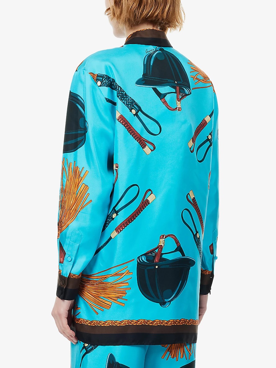 Graphic-pattern collar silk shirt - 4