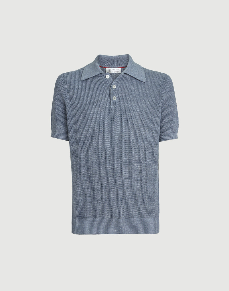 Linen and cotton half English rib knit polo 1