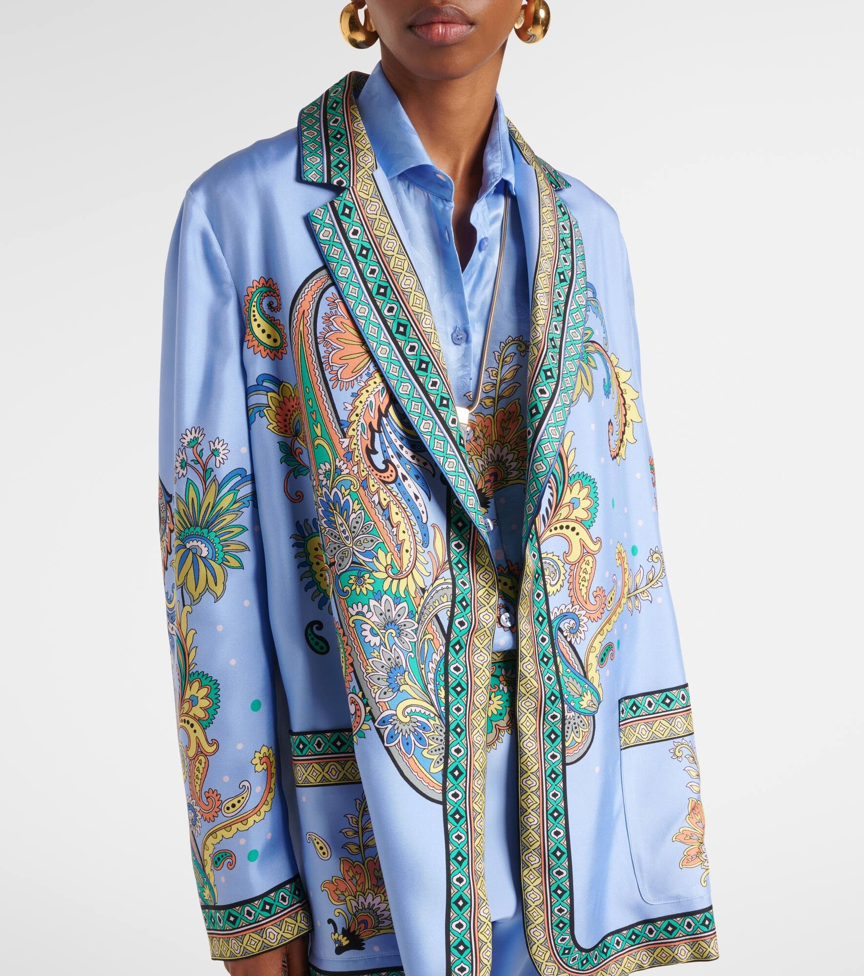 Paisley silk twill wrap blazer - 6