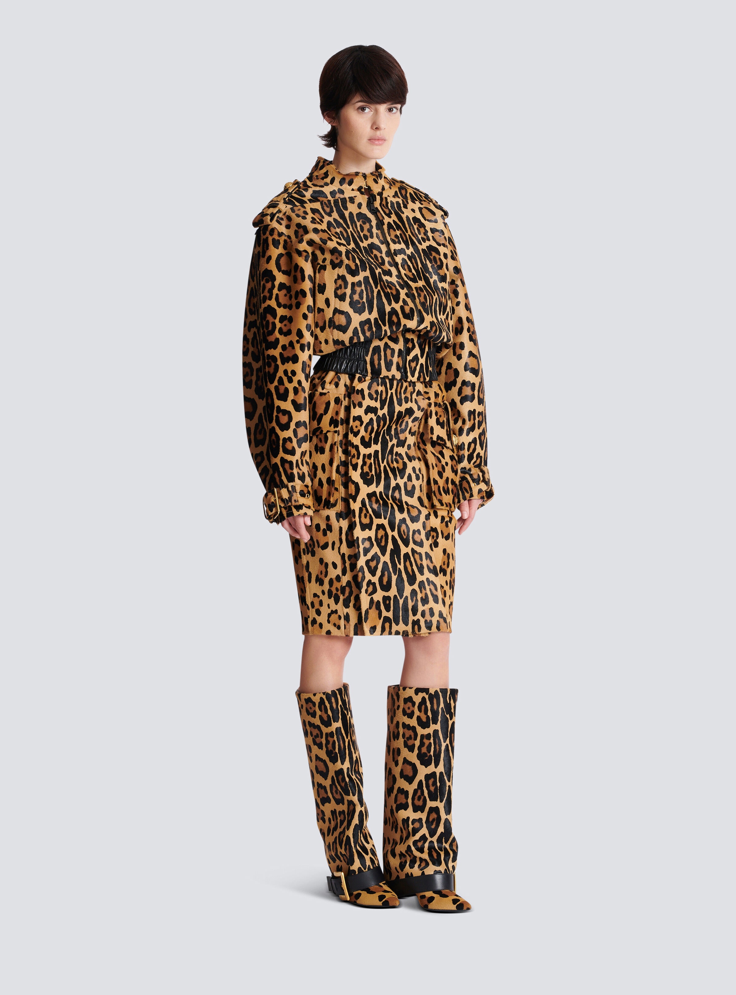 Ponyskin-style leather bomber jacket with leopard pattern - 3