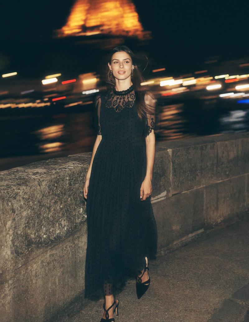 Embroidered Tulle Party Dress-Black 8