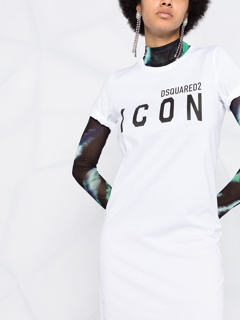 long-print T-shirt dress - 5