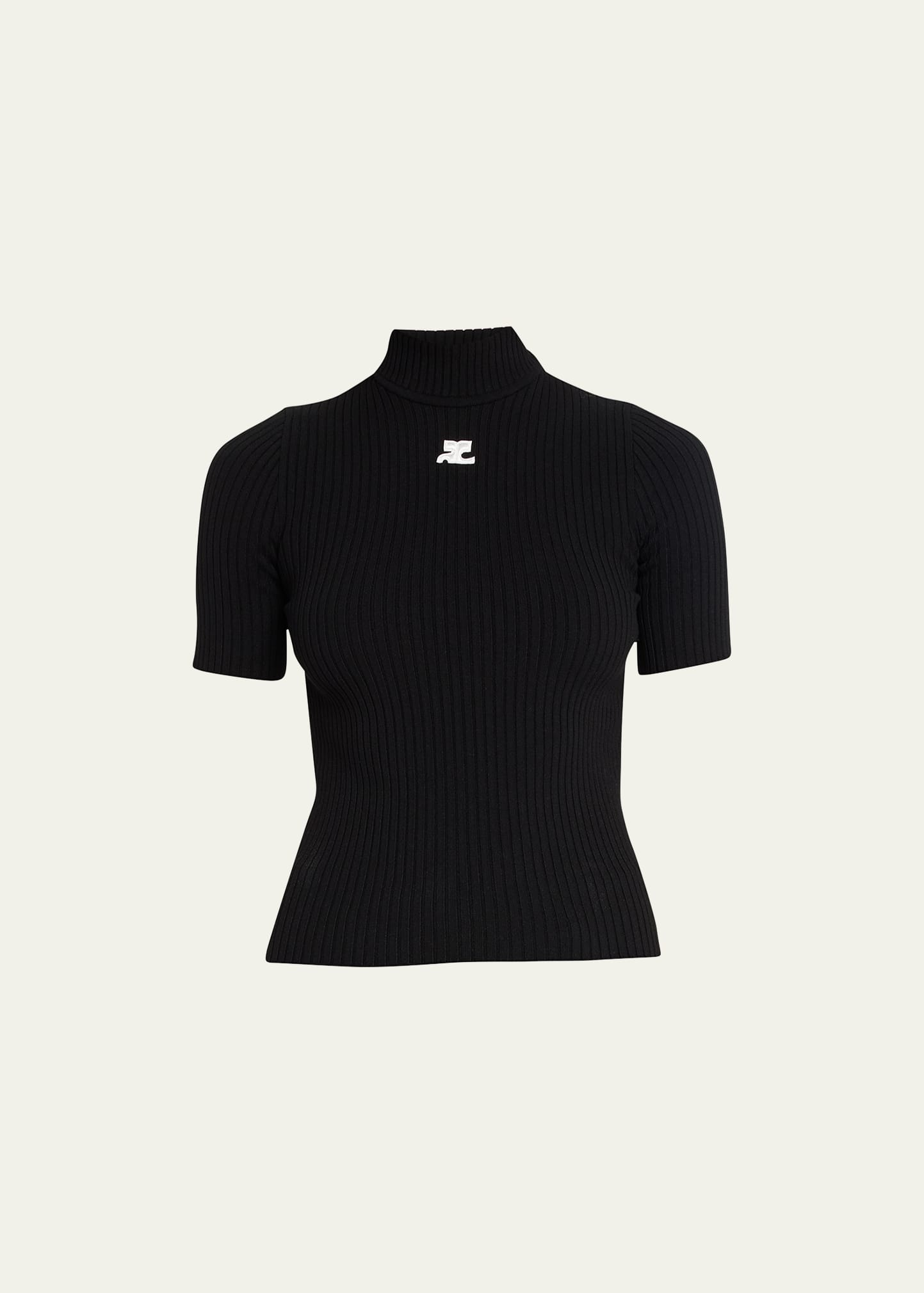 Mock-Neck Short-Sleeve Rib Pullover - 1