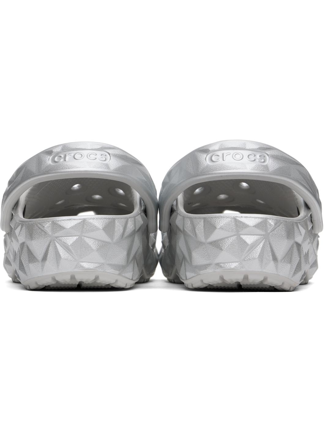Silver Classic Metallic Geometric Clogs - 2
