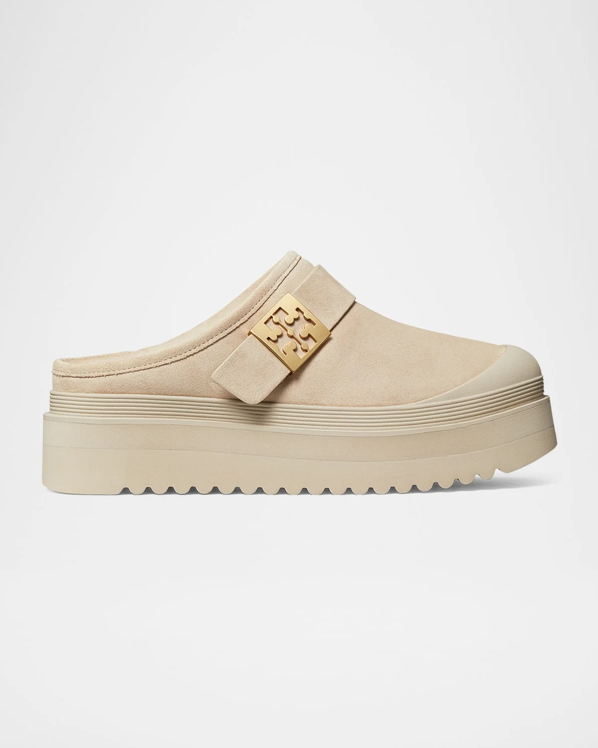 Mellow Suede Shearling Buckle Platform Loafer Mules - 1