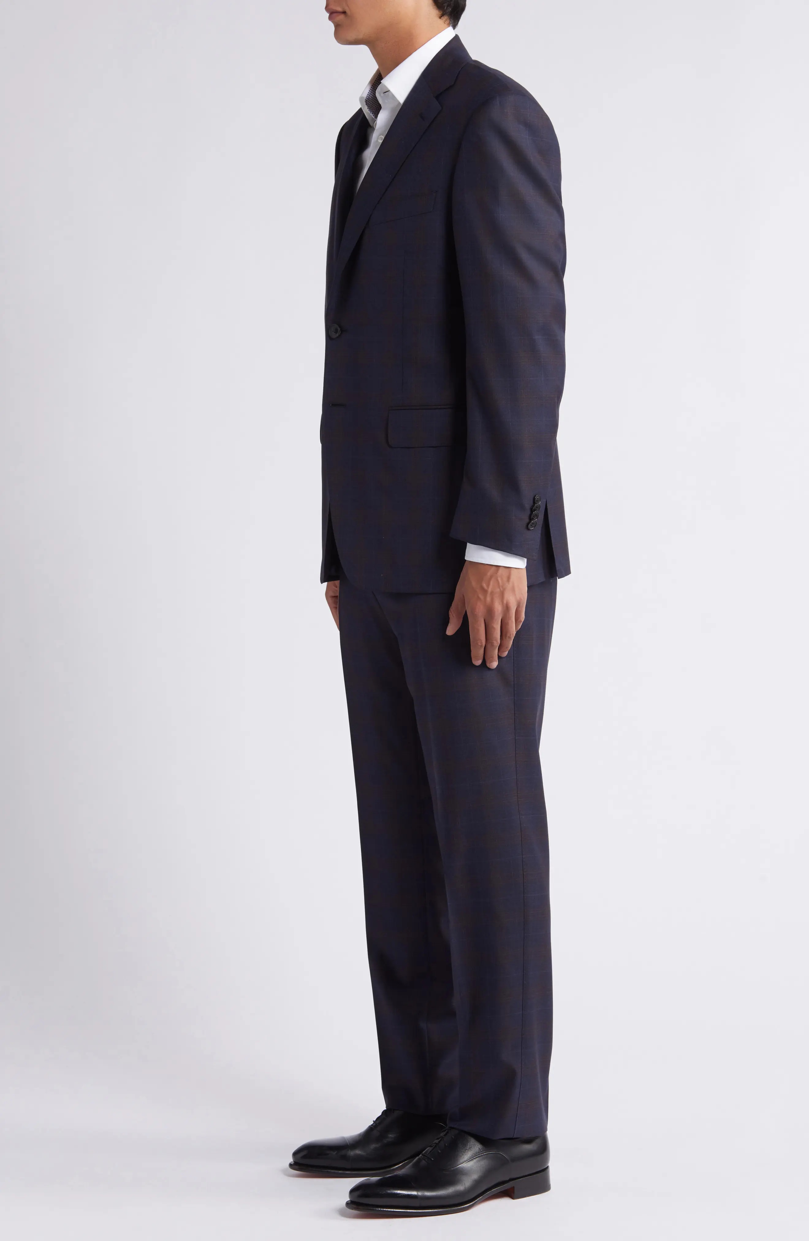 Regular Fit Plaid Wool Suit - 3