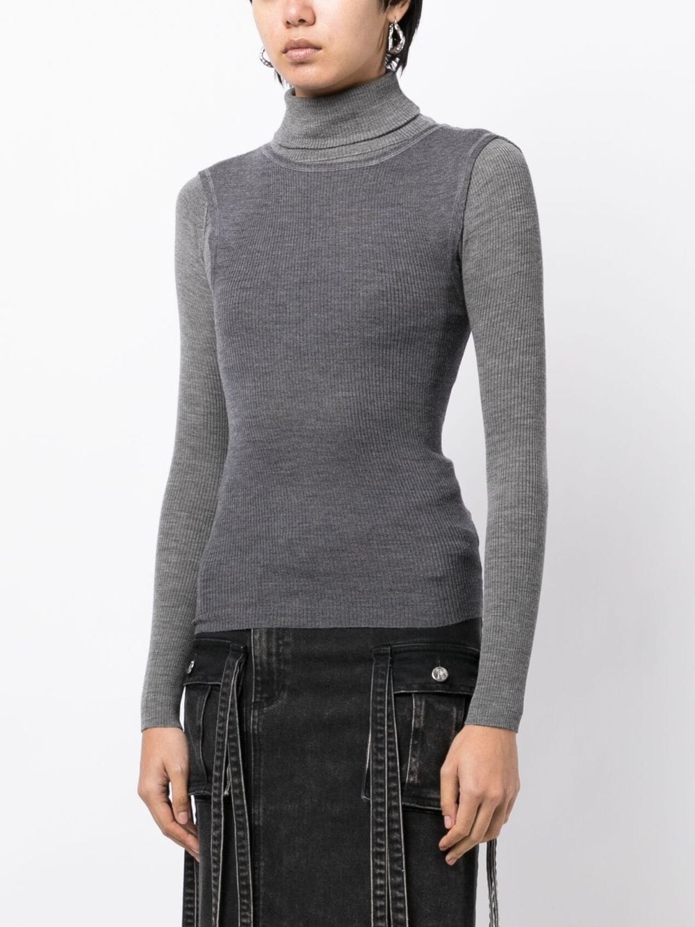 layered roll-neck ribbed top - 3