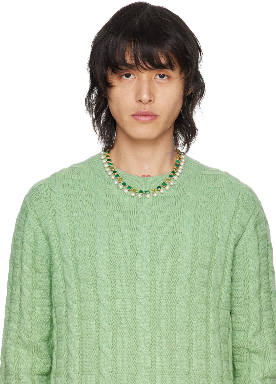 White & Gold  'The Green Pearl Shape' Necklace - 2