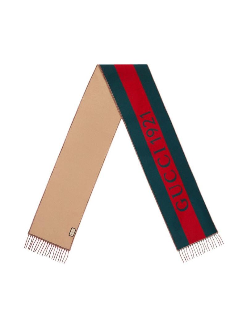 GUCCI Web-stripe jacquard wool scarf outlook