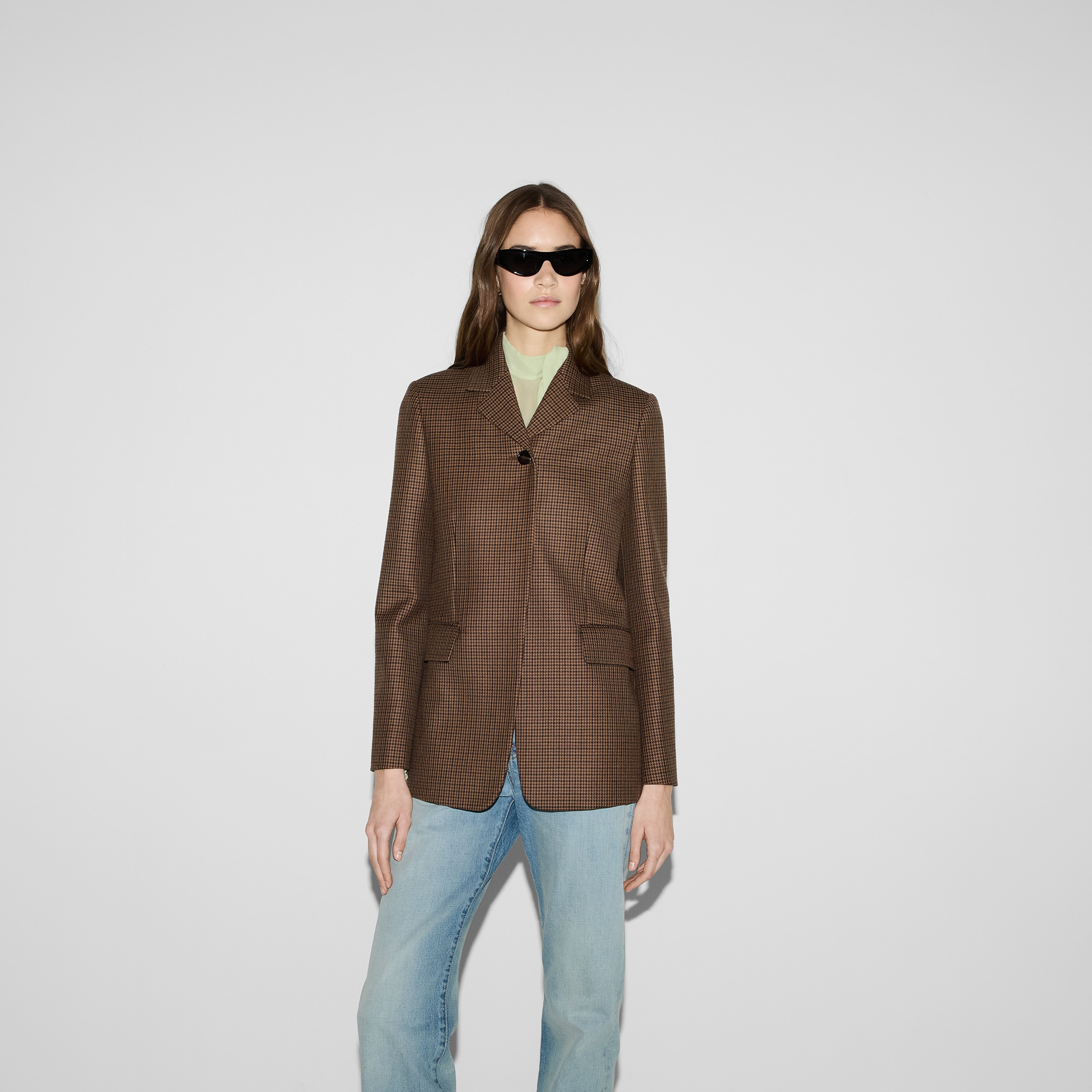 Embroidered houndstooth wool jacket - 3