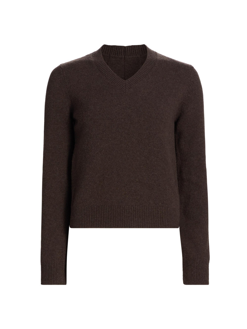 Women's V-Neck Wool-Blend Sweater - Brown 1