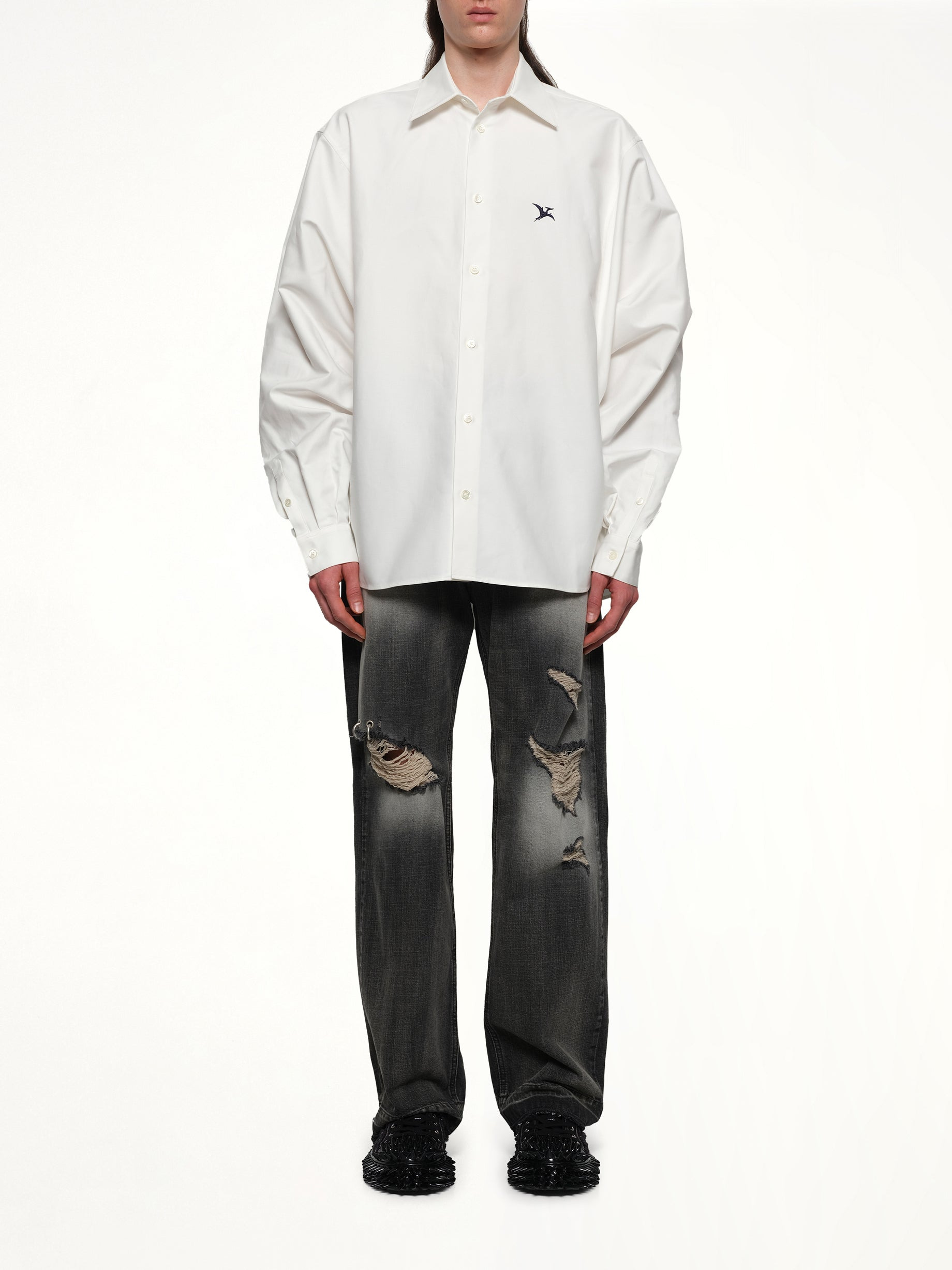 Pteranodon Embroidered Shirt in White - 7