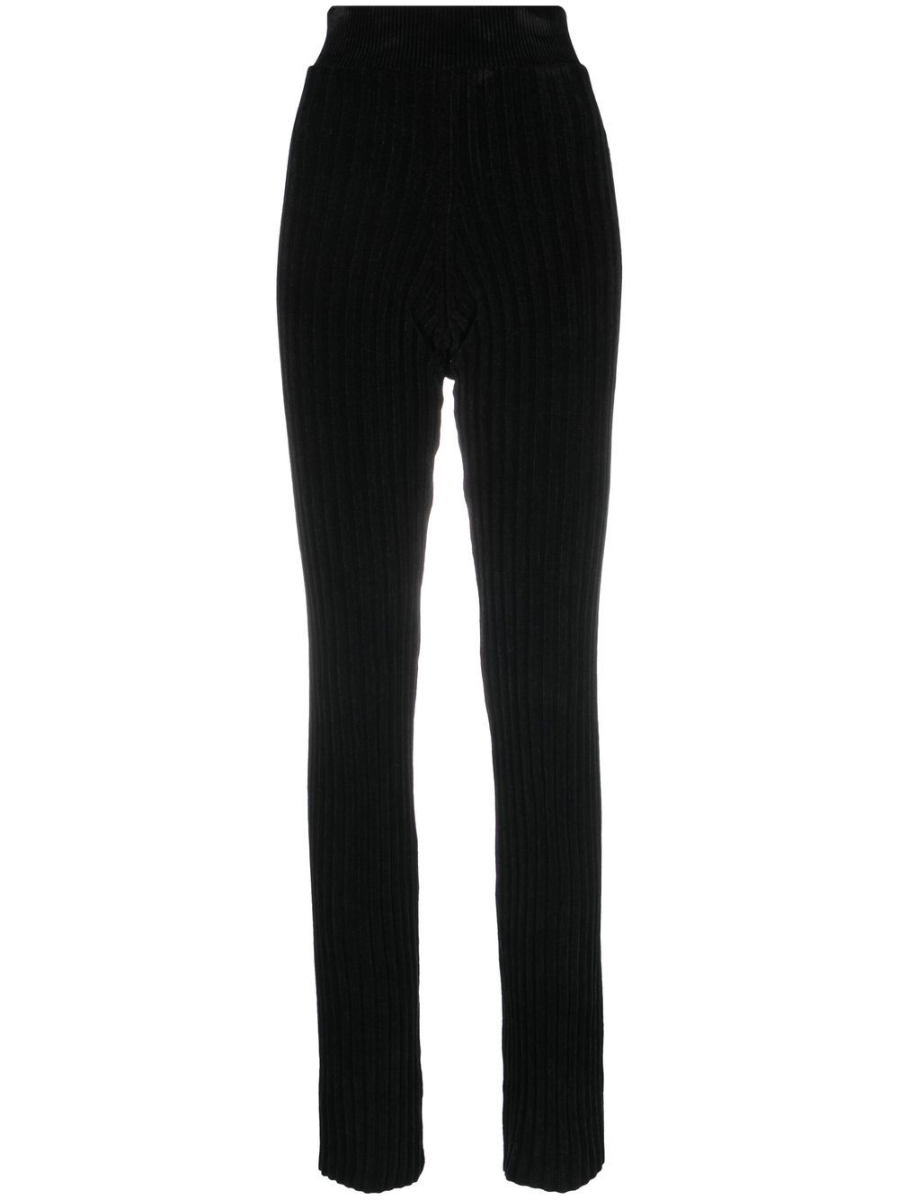 high-waisted ribbed straight trousers - 1