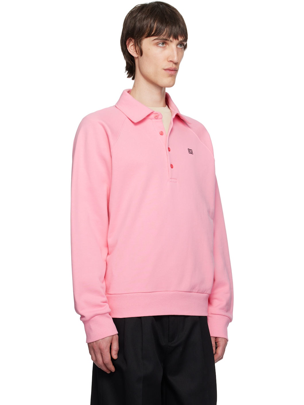 Pink 4G Buttoned Raglan Long Sleeves Polo - 2