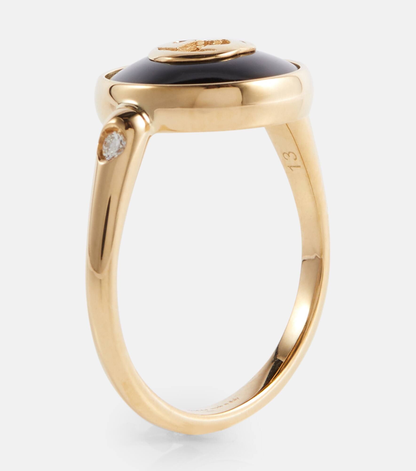 Interlocking G 18kt gold ring with onyx and white diamonds - 4