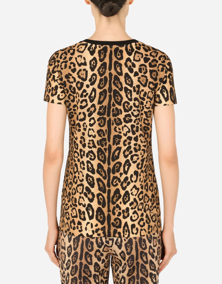 Short-sleeved leopard-print jersey T-shirt - 2