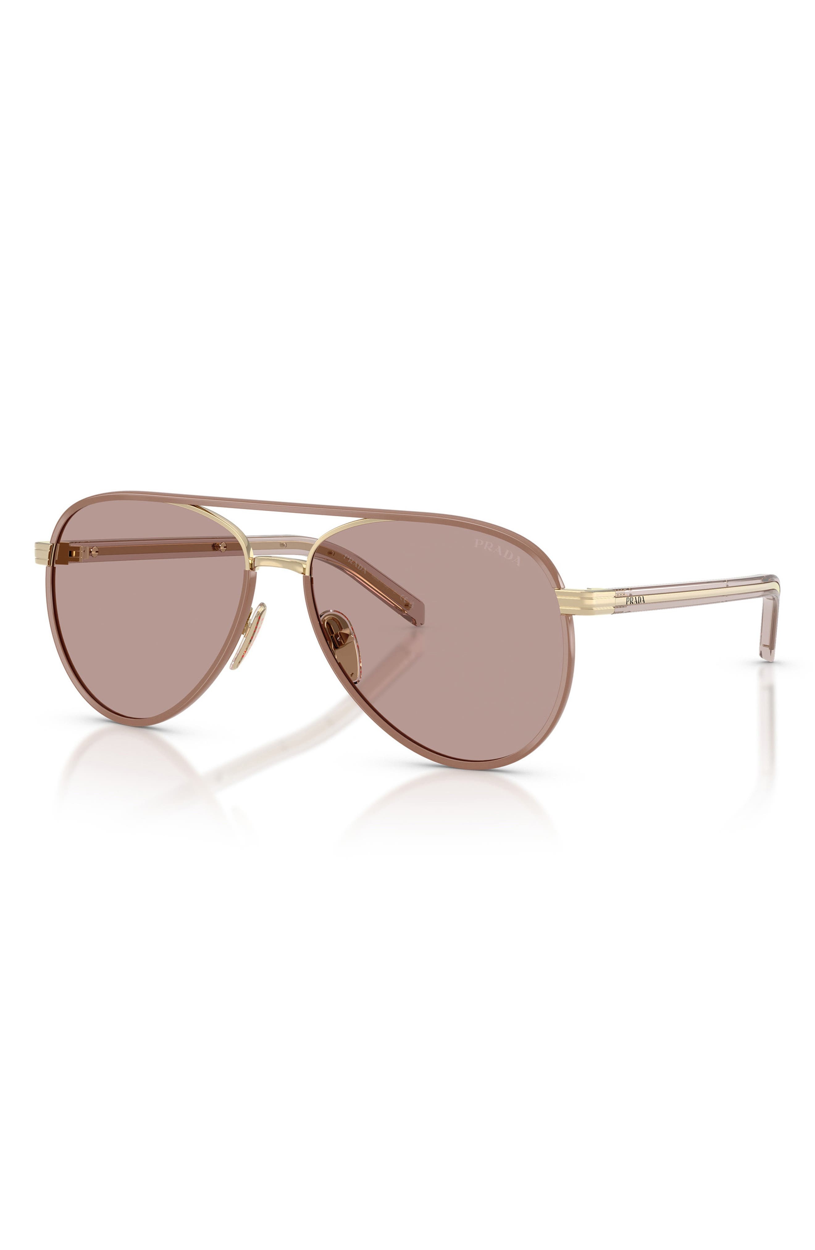 Prada 59mm Pilot Sunglasses in Pale Gold/Light Purple Brown at Nordstrom - 2