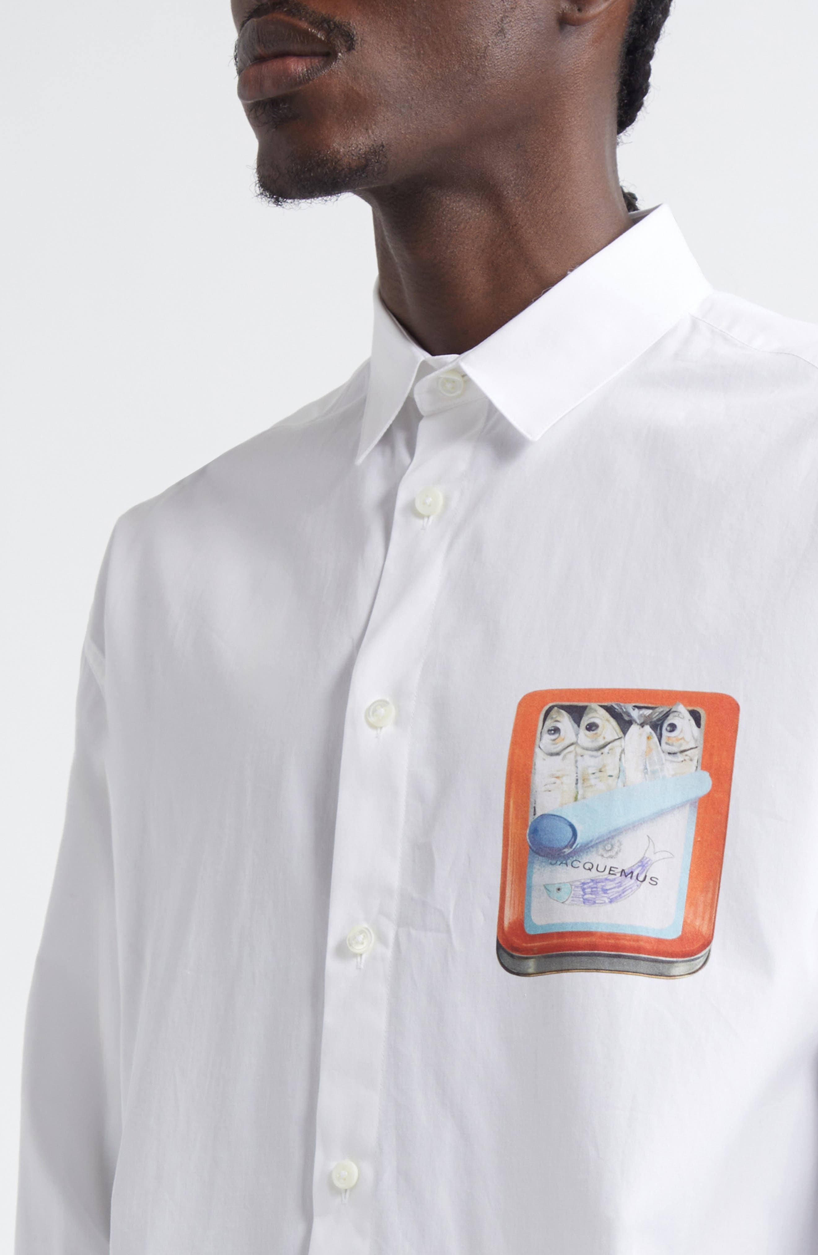Jacquemus La Chemise Simon Sardine Graphic Button-Up Shirt in Boite Sardines Orange at Nordstrom - 5