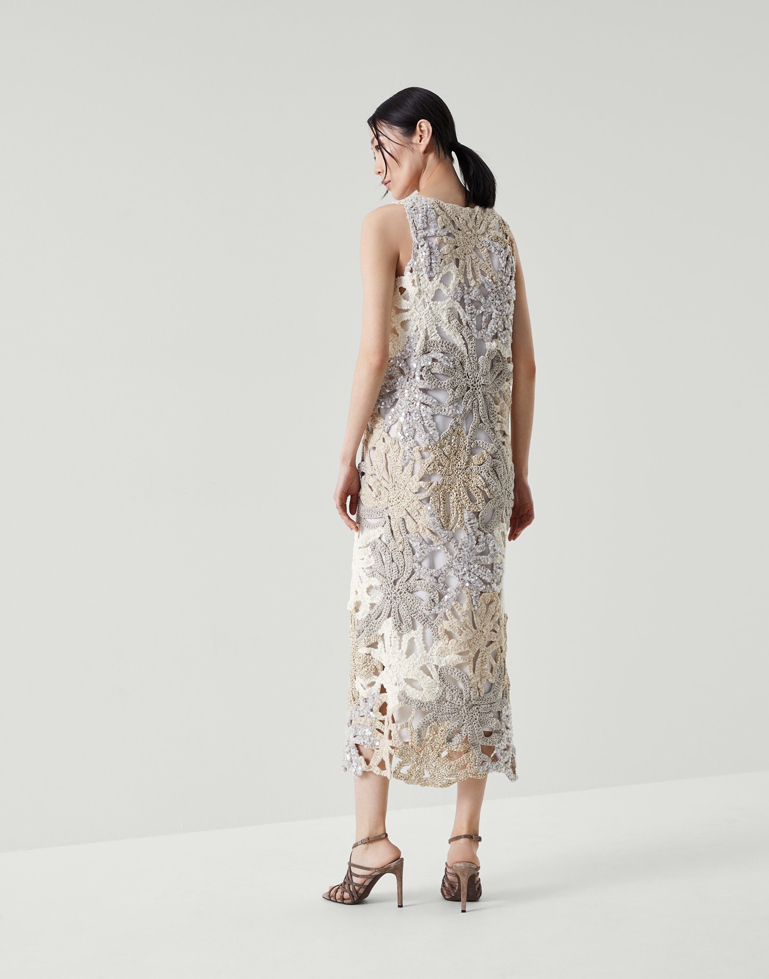 Handmade Marine Flower Crochet OPERA dress in linen, cotton and silk - 2