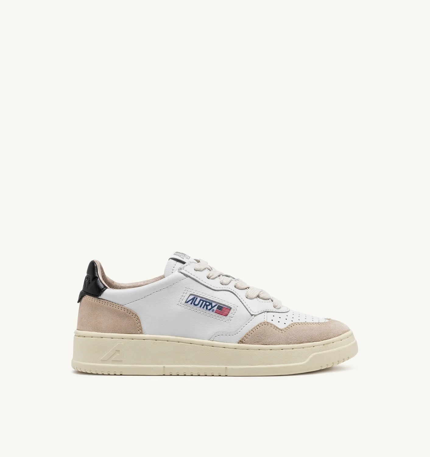 MEDALIST LOW SNEAKERS IN WHITE AND BLACK LEATHER AND BEIGE SUEDE - 1
