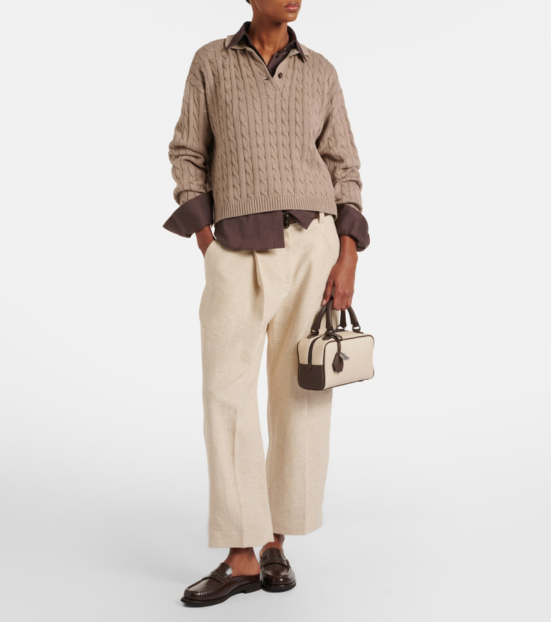 Brunello Cucinelli Leather-trimmed top-handle bag outlook