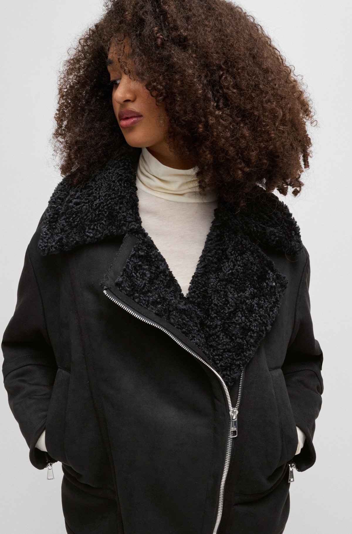 AVIATOR-STYLE JACKET IN FAUX SUEDE WITH FAUX SHEARLING - 5