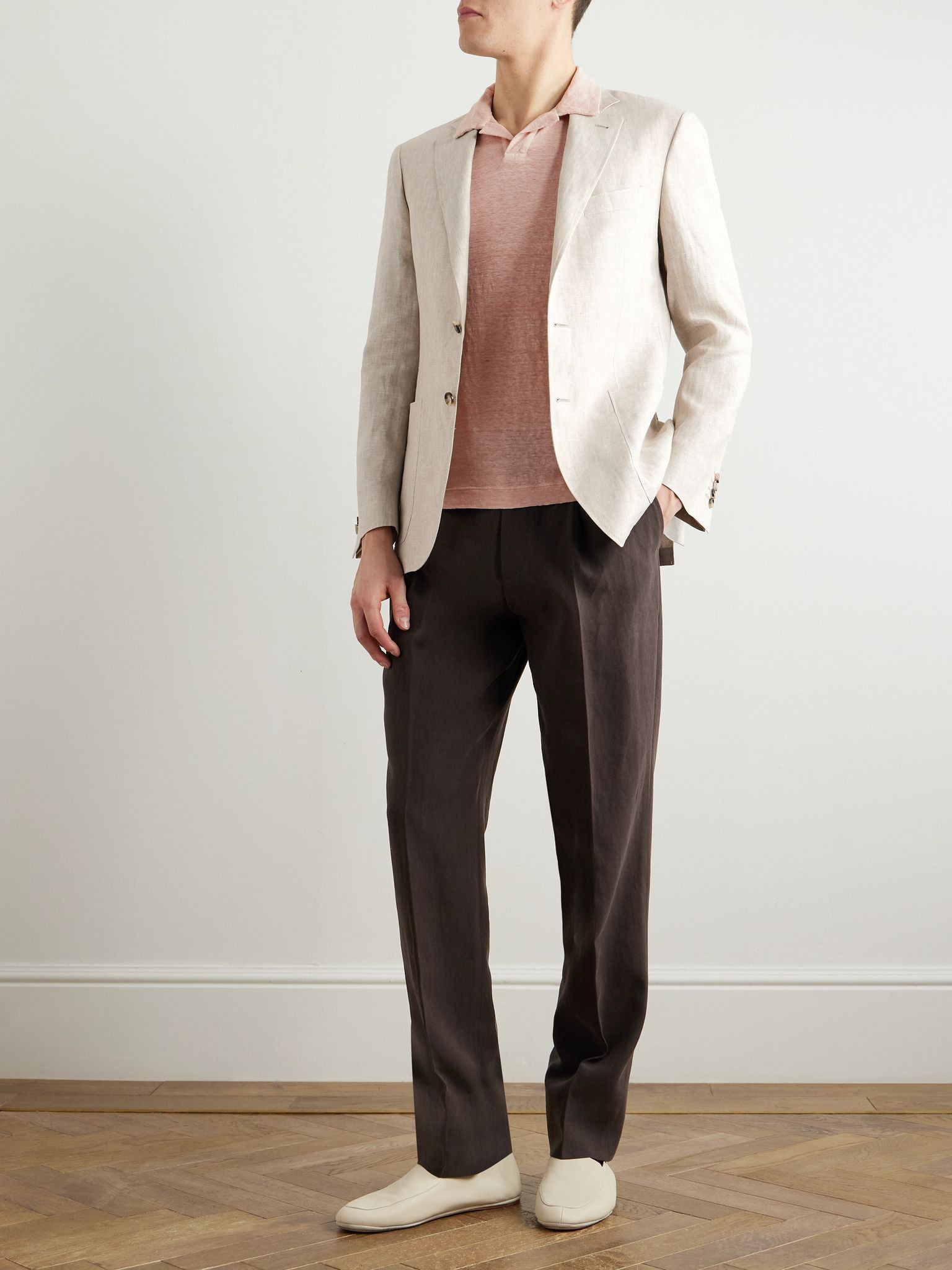 Slim-Fit Linen Polo Shirt Pink - 2