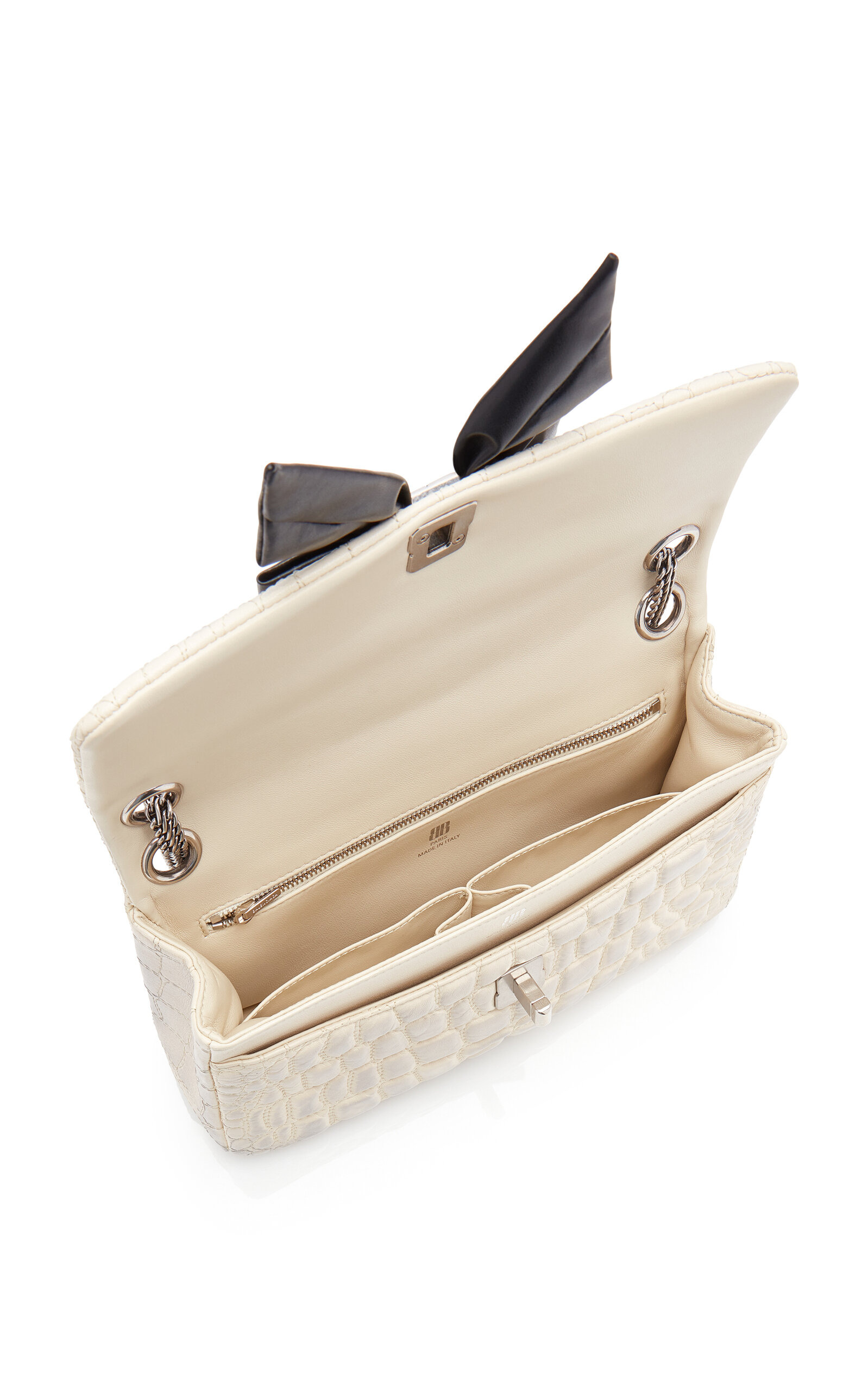 Bow-Detailed Washed Leather Crossbody Bag white - 5