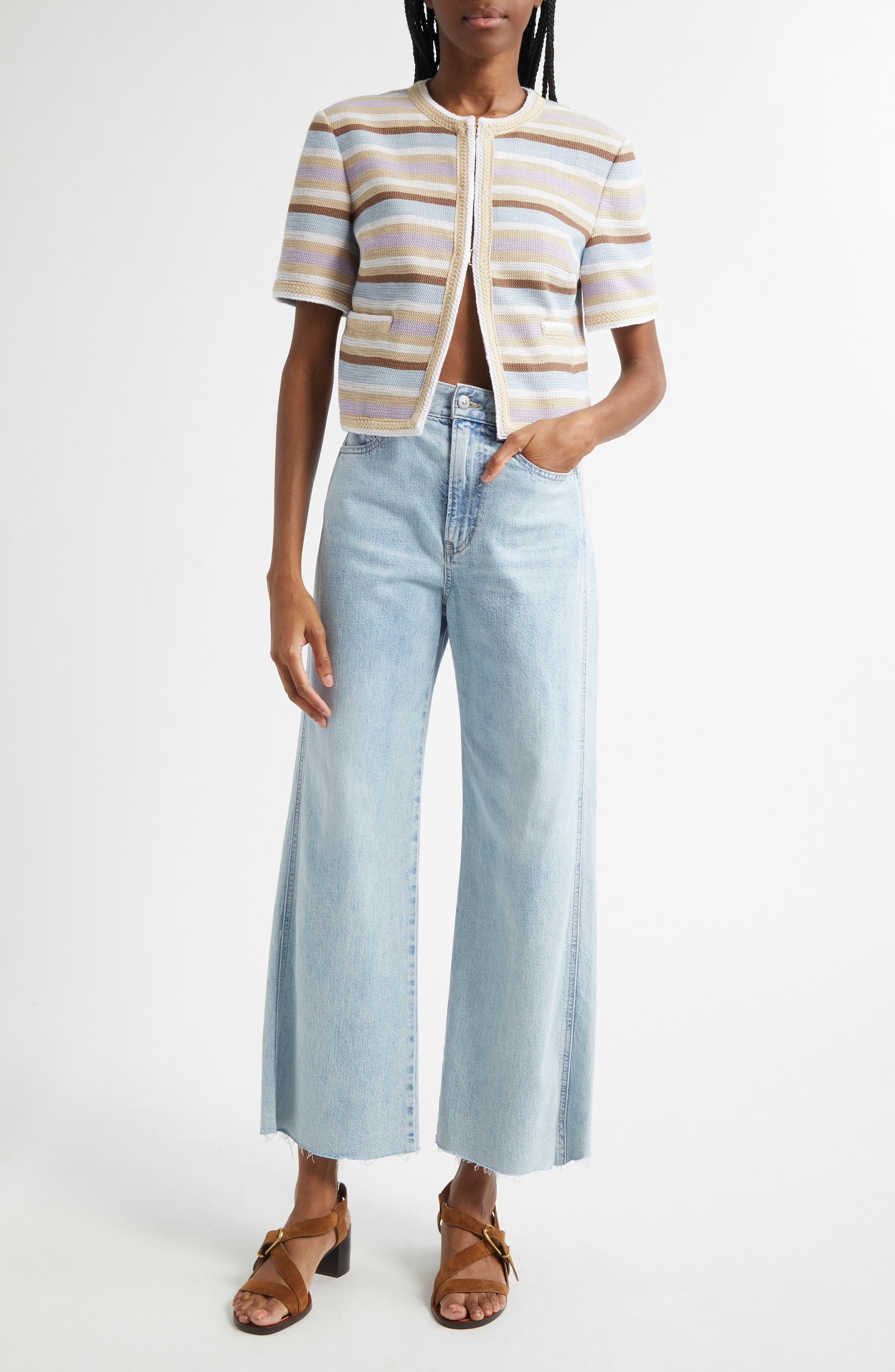 Veronica Beard Taylor Raw Hem High Waist Ankle Wide Leg Jeans in Pale Stone at Nordstrom - 2
