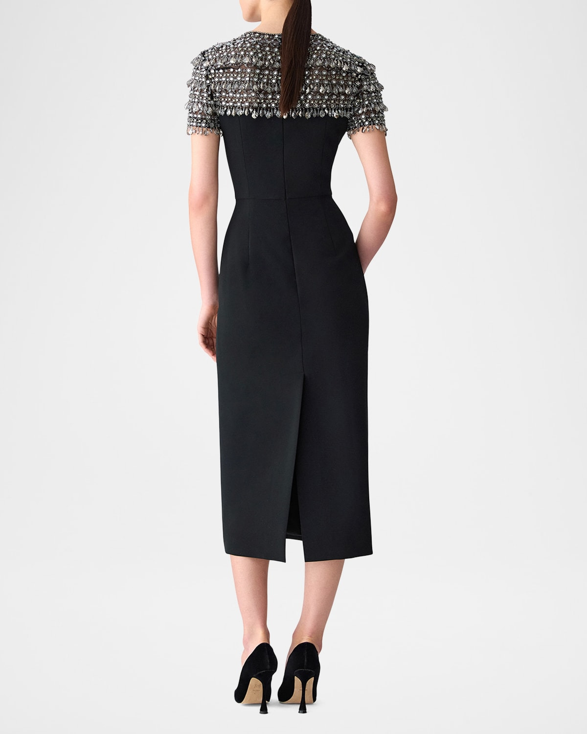 Embellished Short-Sleeve Crewneck Pencil Dress - 3