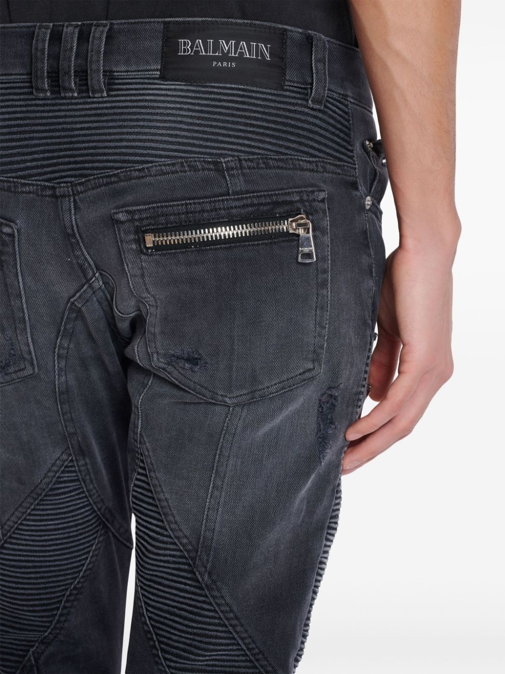 panelled distressed skinny jeans - 7