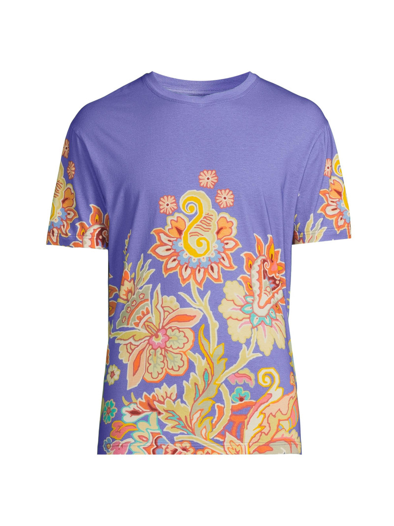 Men's Paisley Cotton T-Shirt - Printed Azure Base 1
