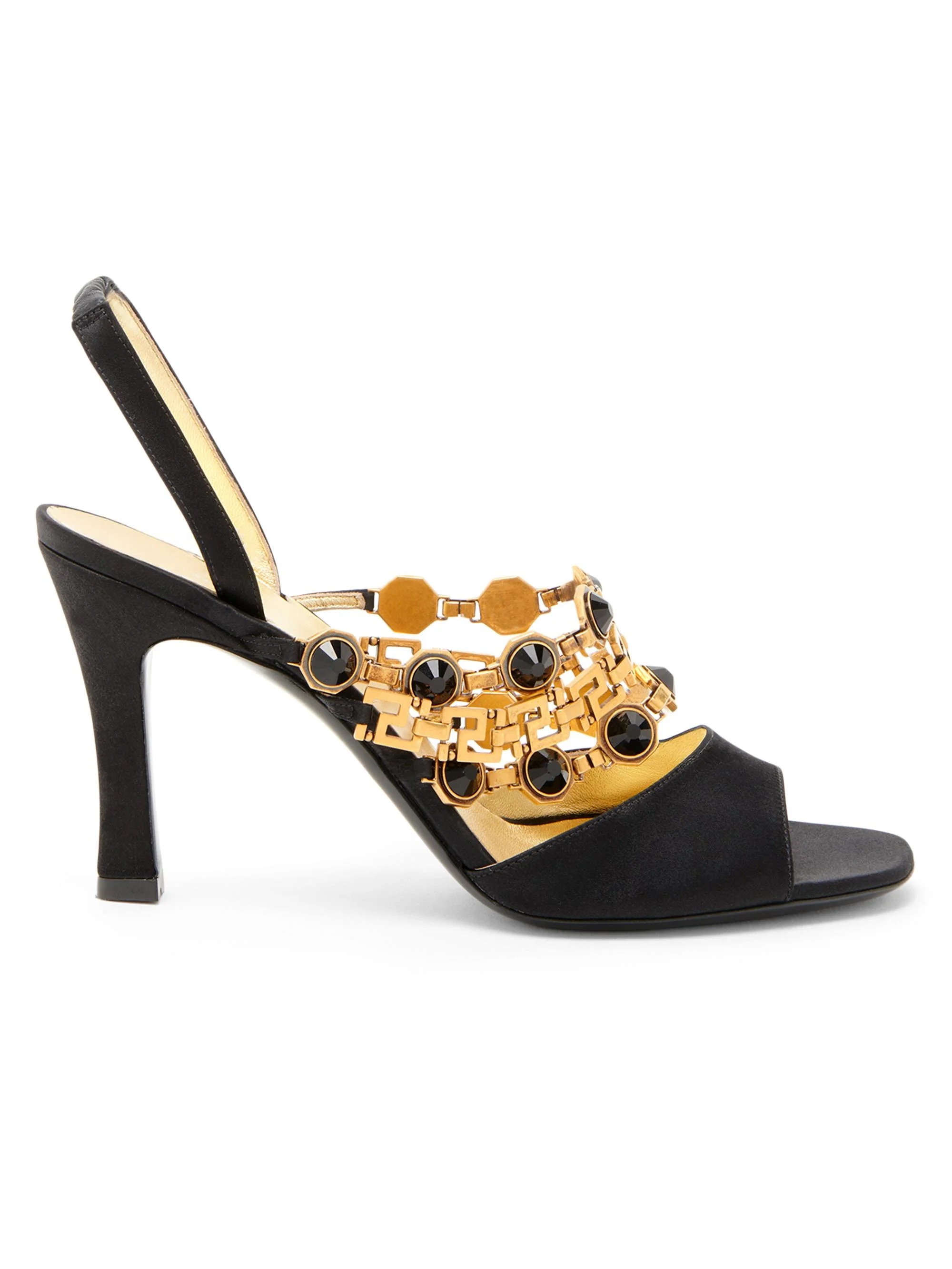Women's 90MM Embellished Leather Slingback Sandals - Black Gold - 1