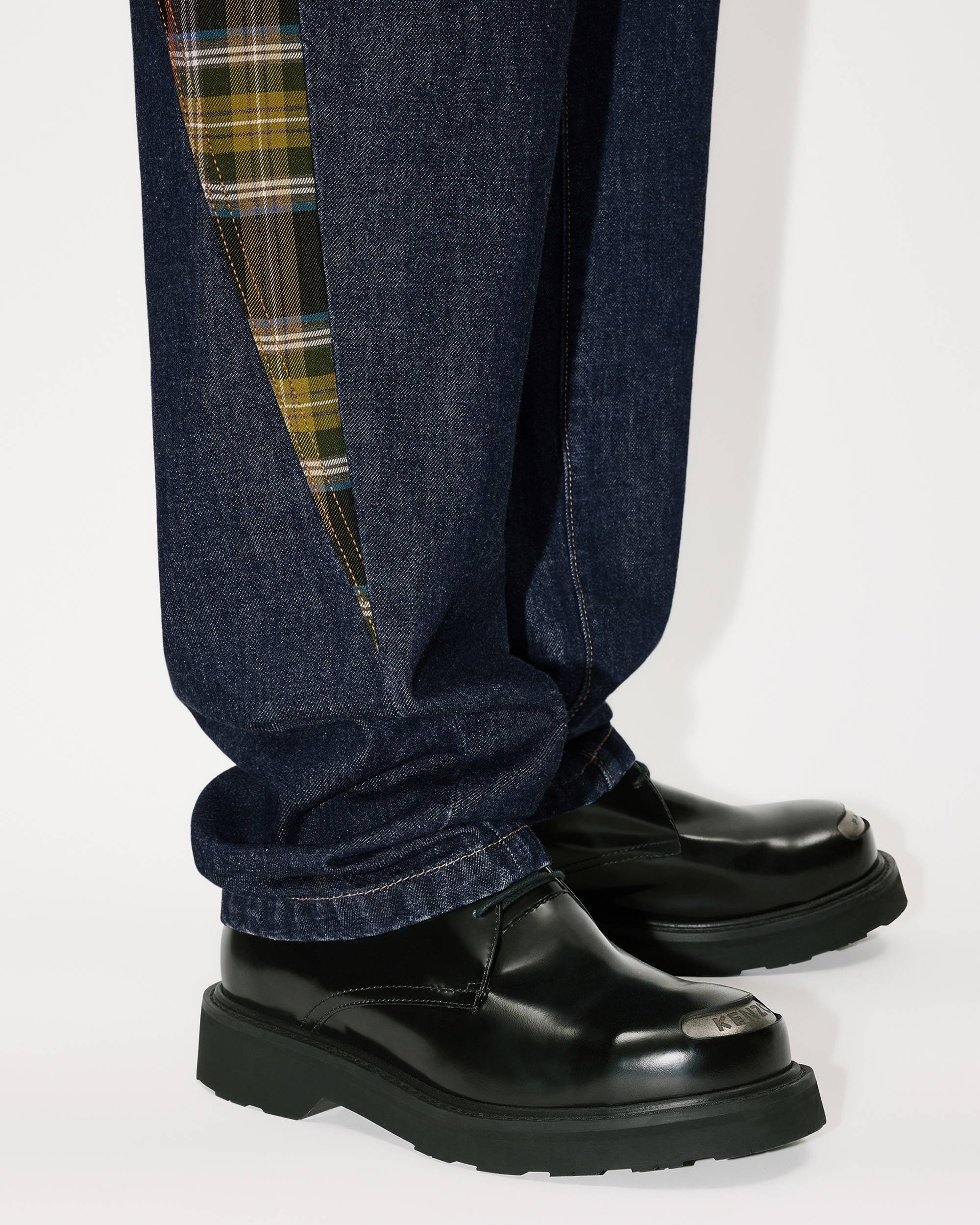 Patchwork checked denim jeans - 9