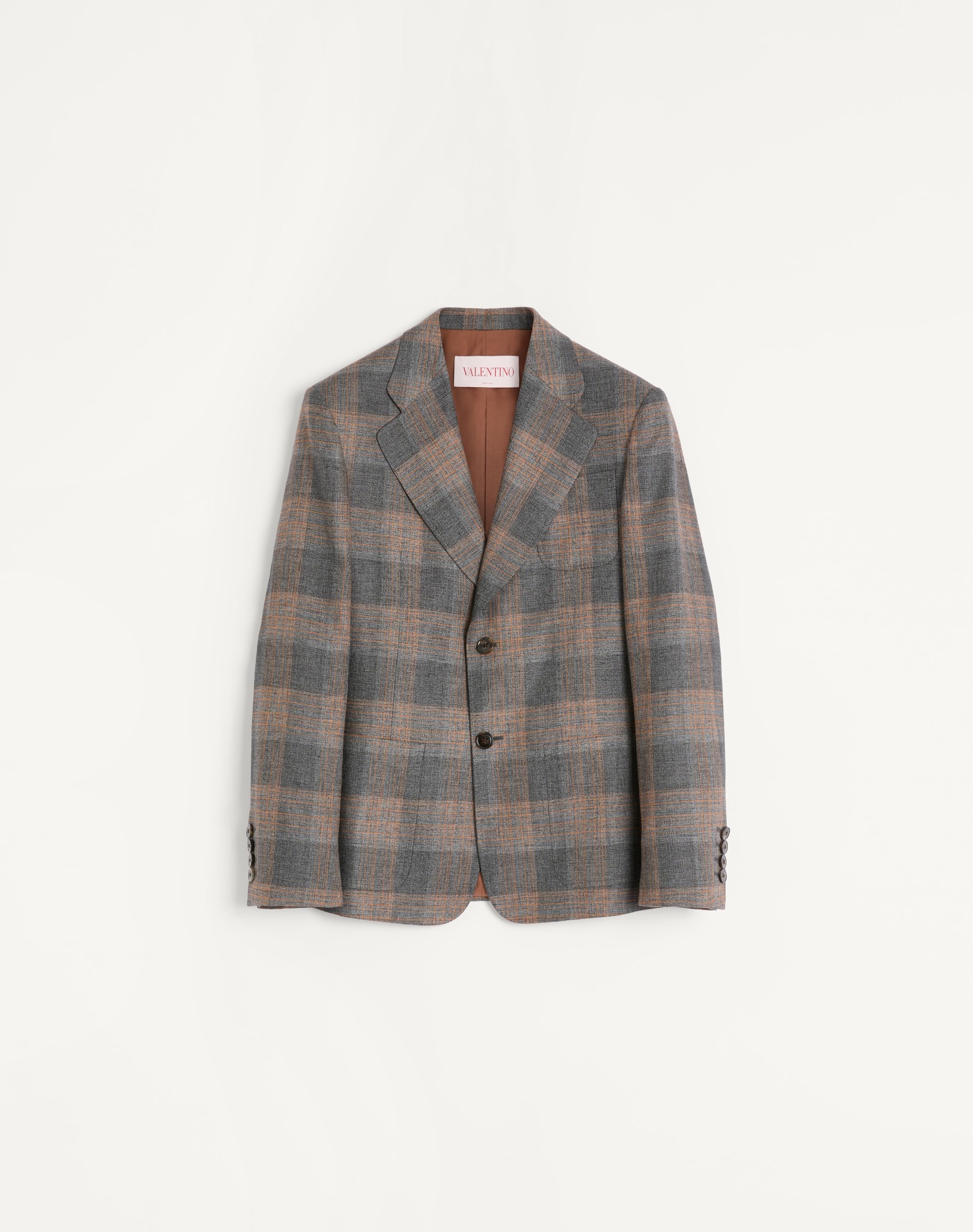 VALENTINO SINGLE-BREASTED LINEN JACKET WITH CHECK PATTERN - 1