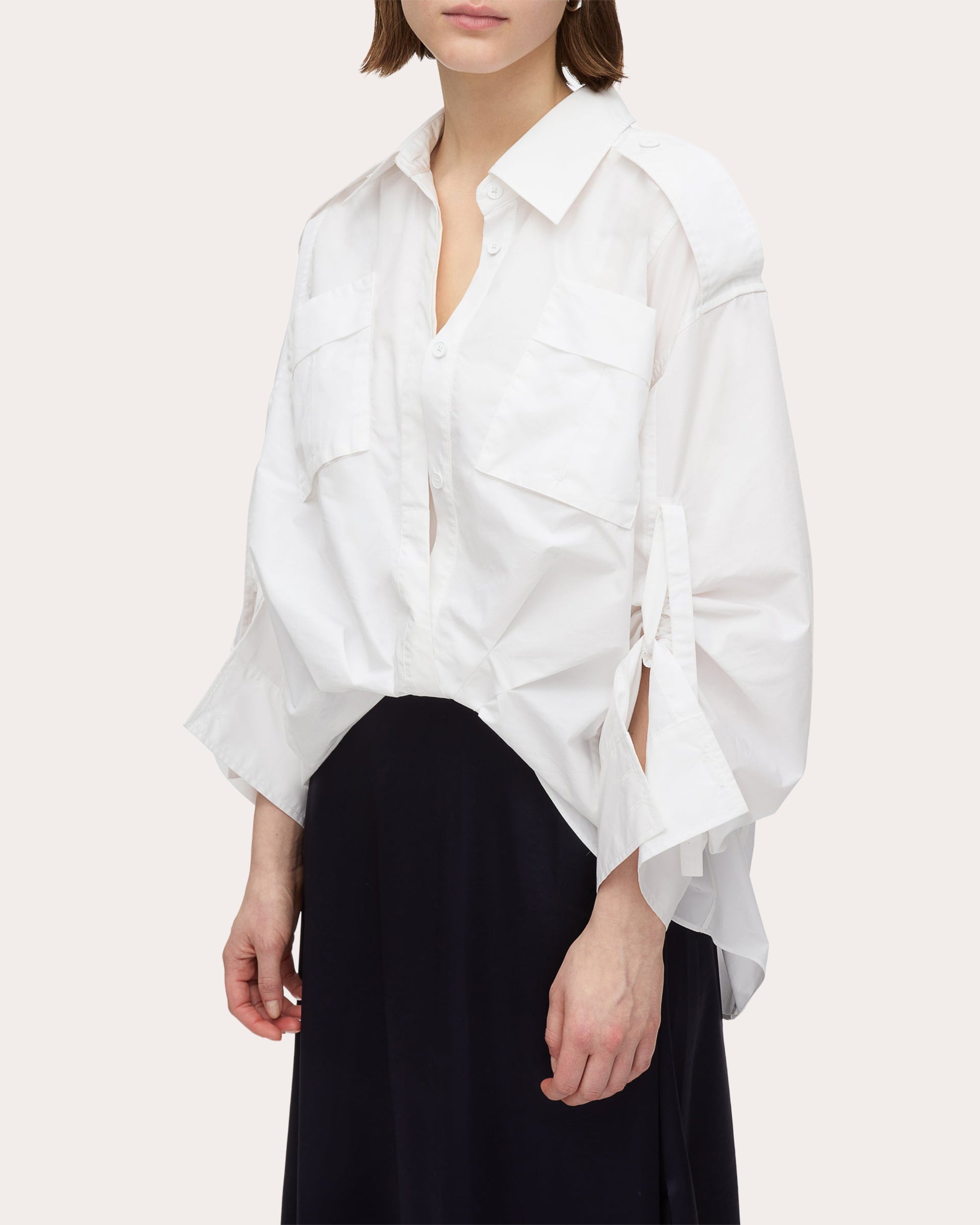 Draped Layered Poplin Satin Combo Midi Dress - 4