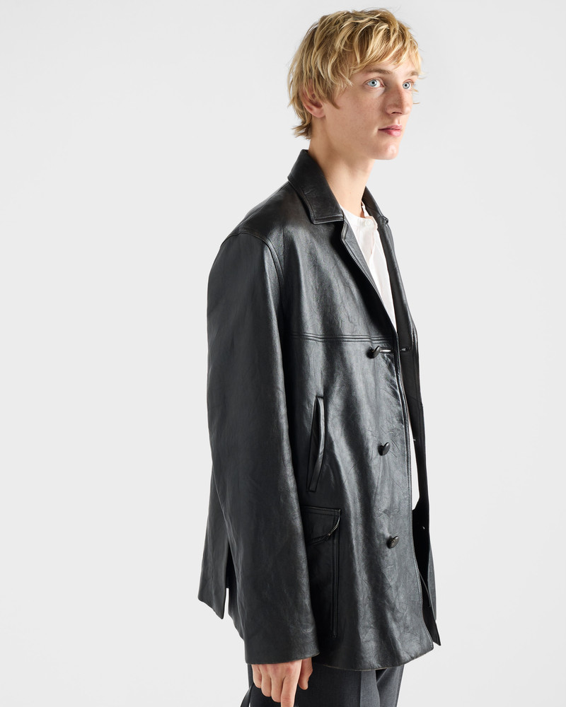 Double-breasted nappa leather caban jacket 3