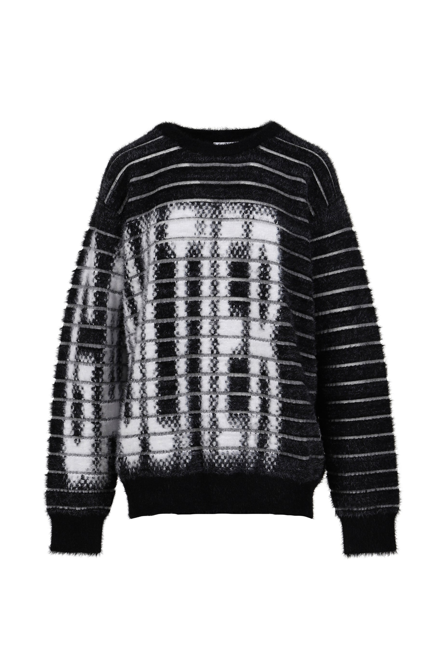 "GAULTIER" CREW NECK OVERSIZED SWEATER / BLK/WHT - 5