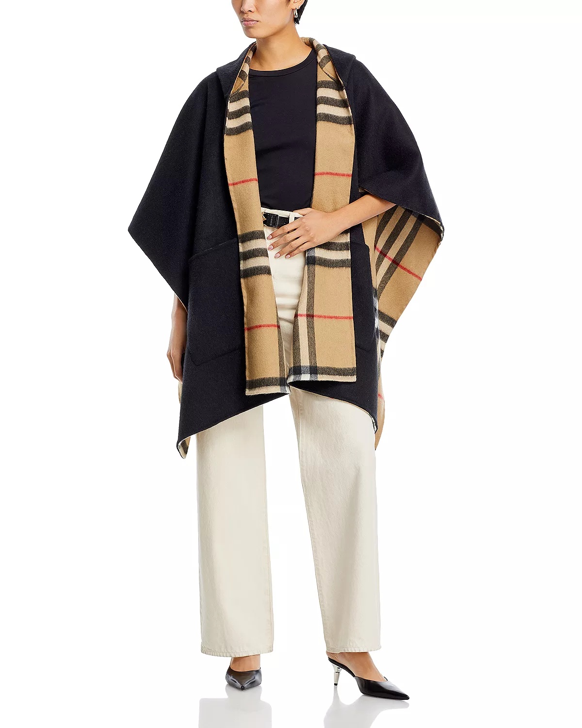 Soft Check Reversible Cashmere Cape - 1