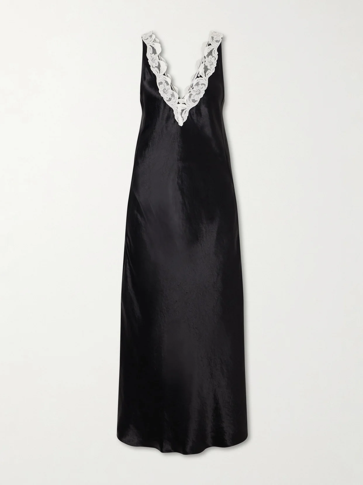 Lace-trimmed Satin Maxi Dress - 1