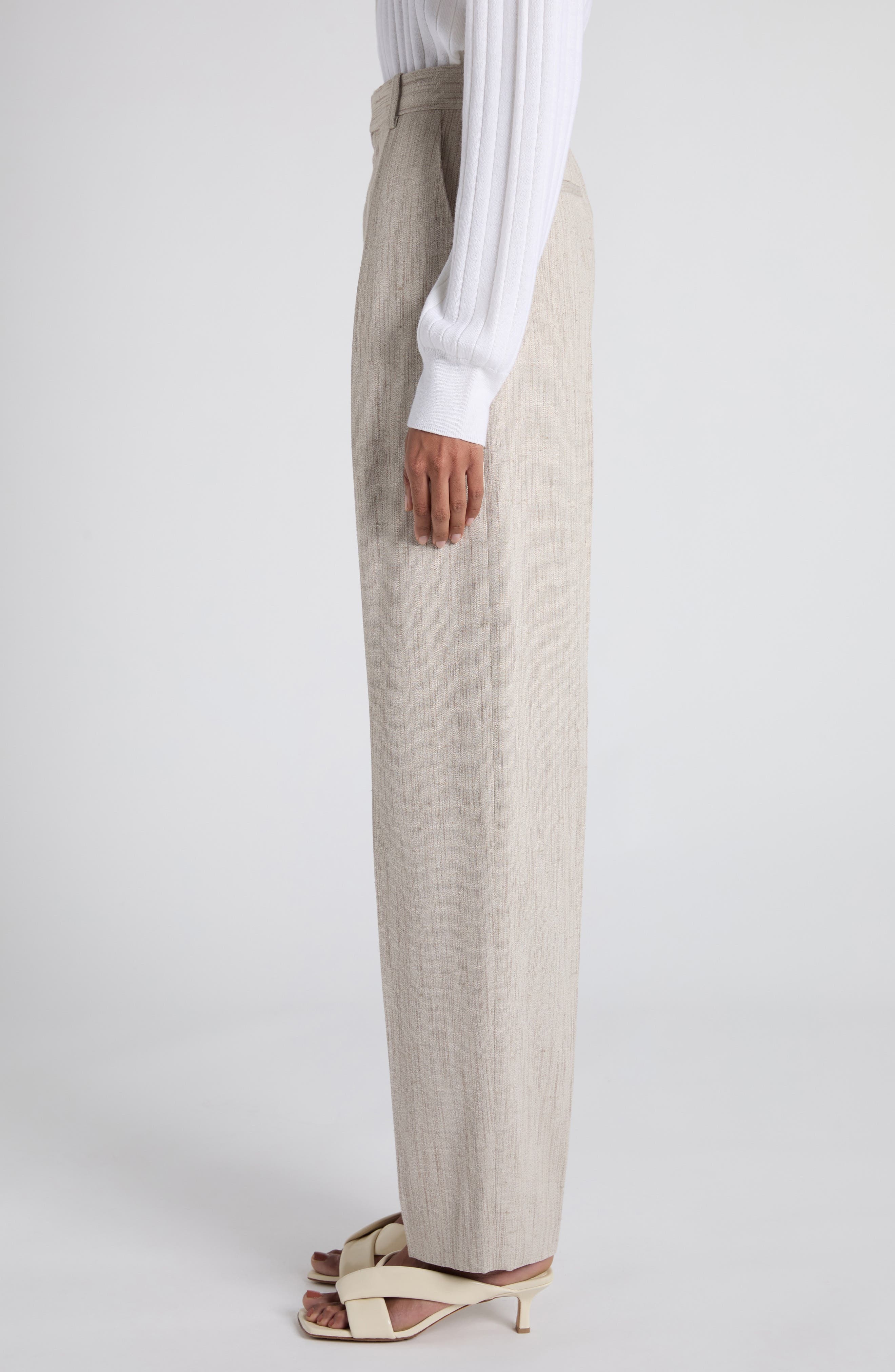 Bottega Veneta Pleated High Waist Tapered Trousers in 2674 Grey Putty at Nordstrom - 3
